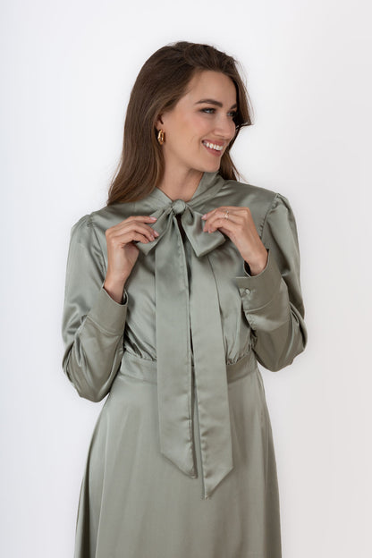 Olive Satin Dress