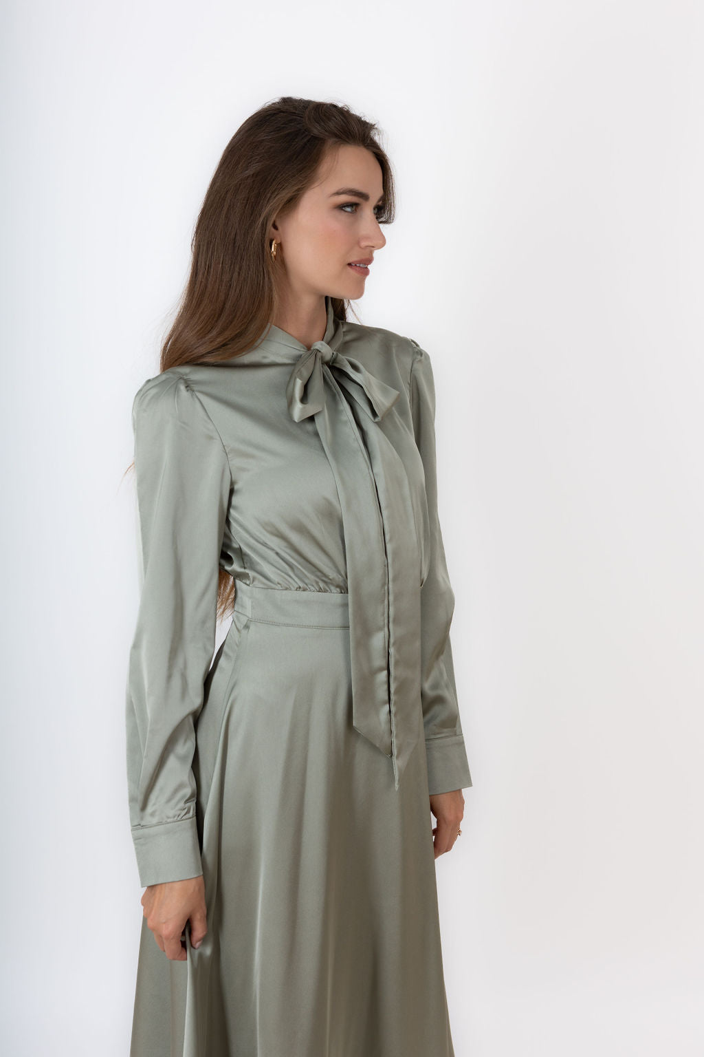 Olive Satin Dress