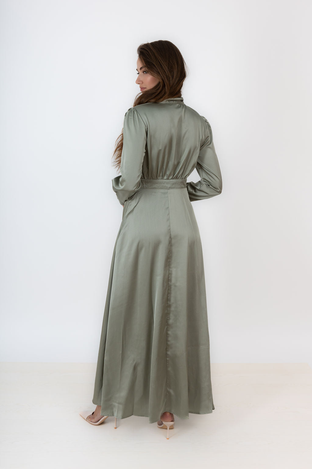 Olive Satin Dress