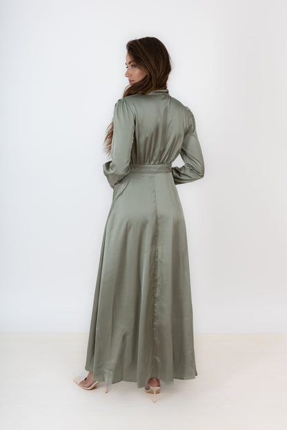 Olive Satin Dress