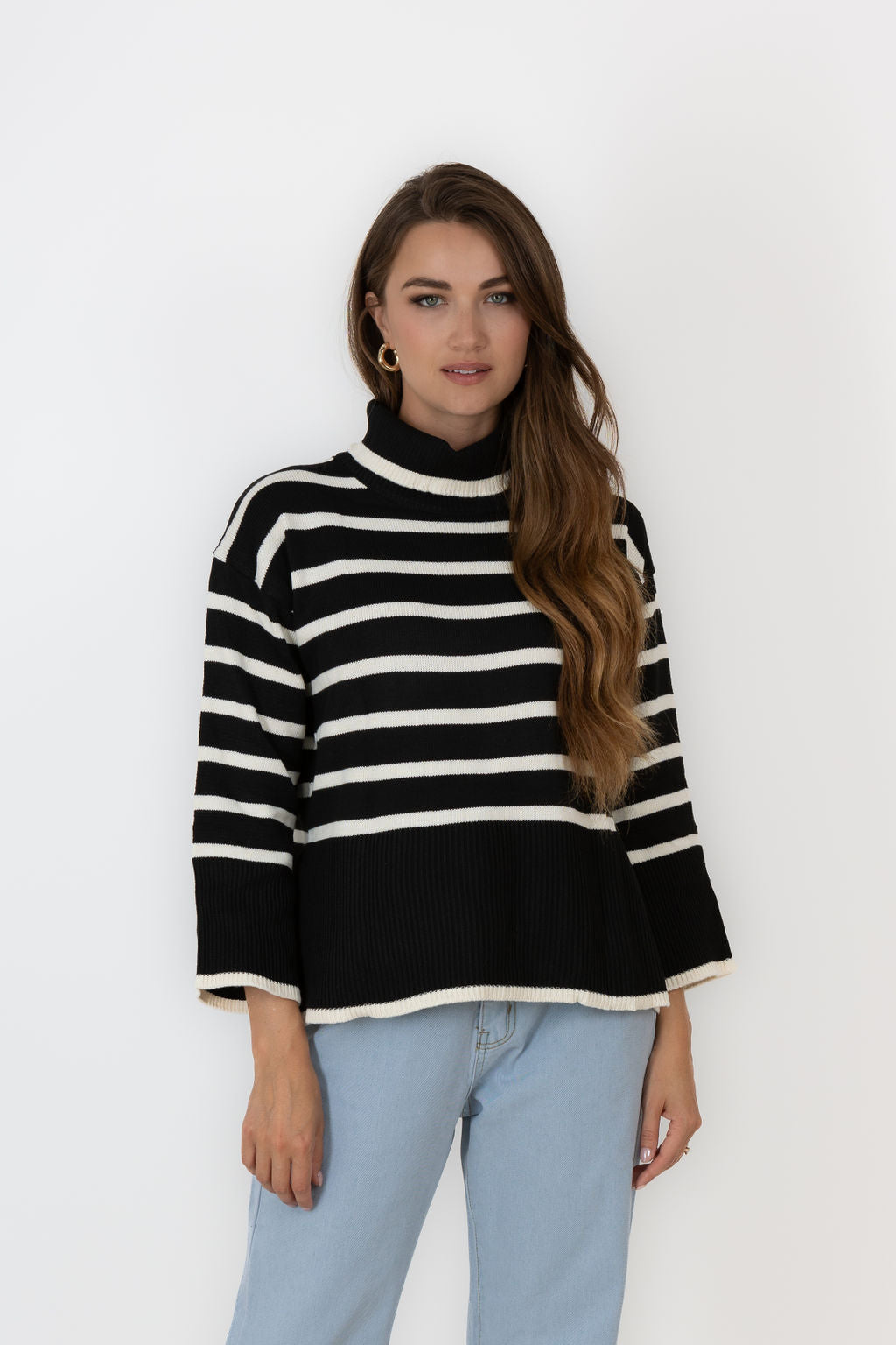 Black Striped Turtle Neck Sweater