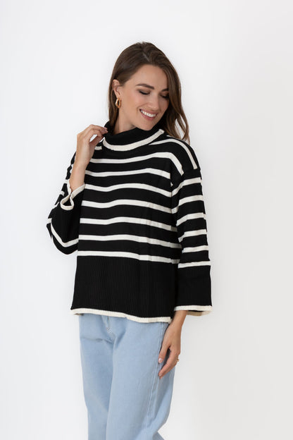 Black Striped Turtle Neck Sweater