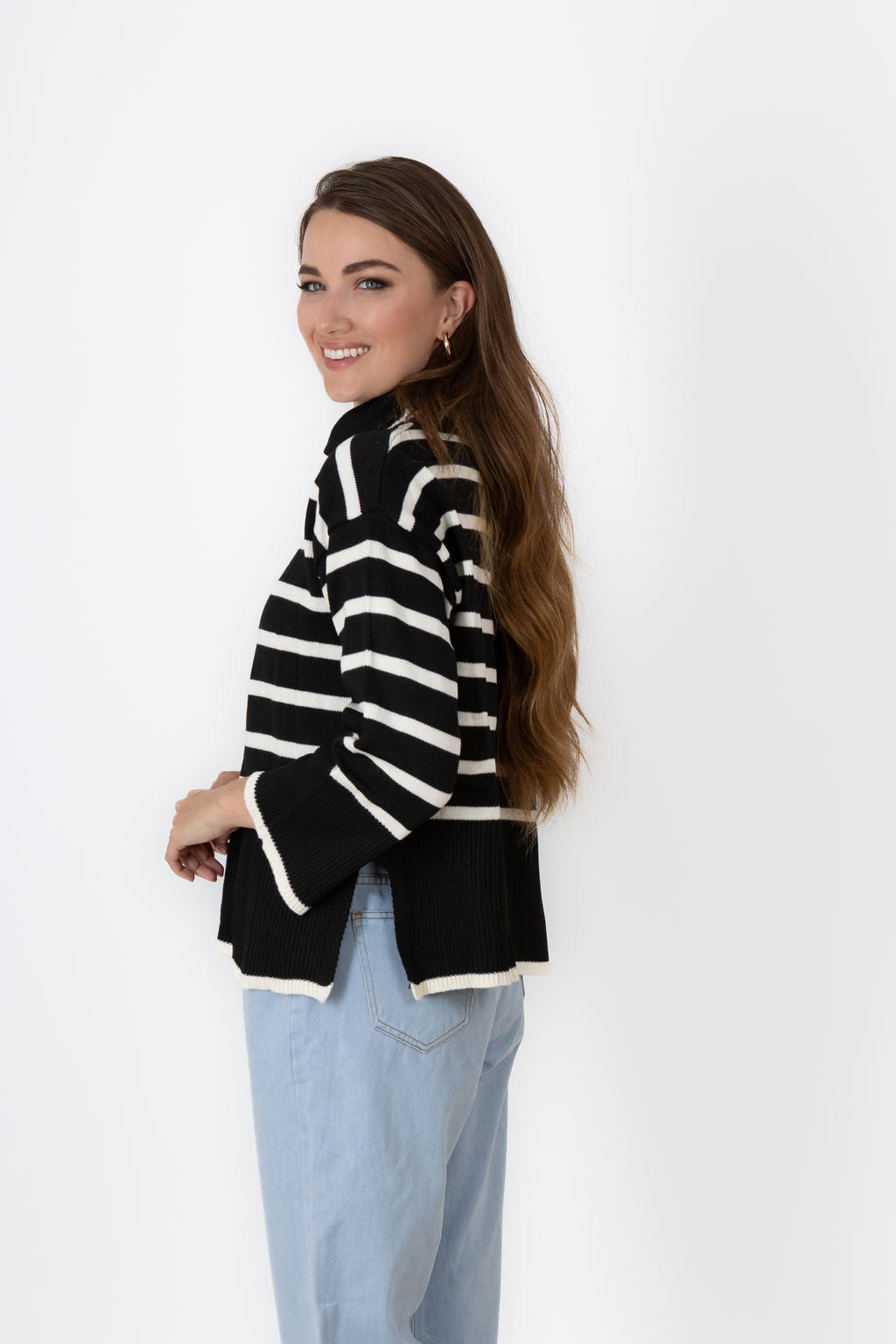 Black Striped Turtle Neck Sweater