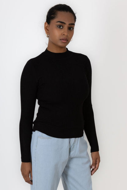 Black Ribbed Polo Neck