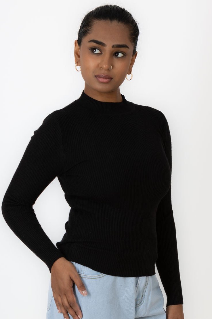 Black Ribbed Polo Neck