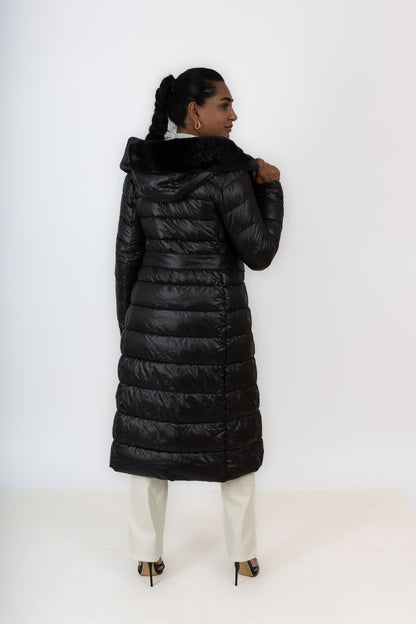 Black Puffer Coat With Faux Fur