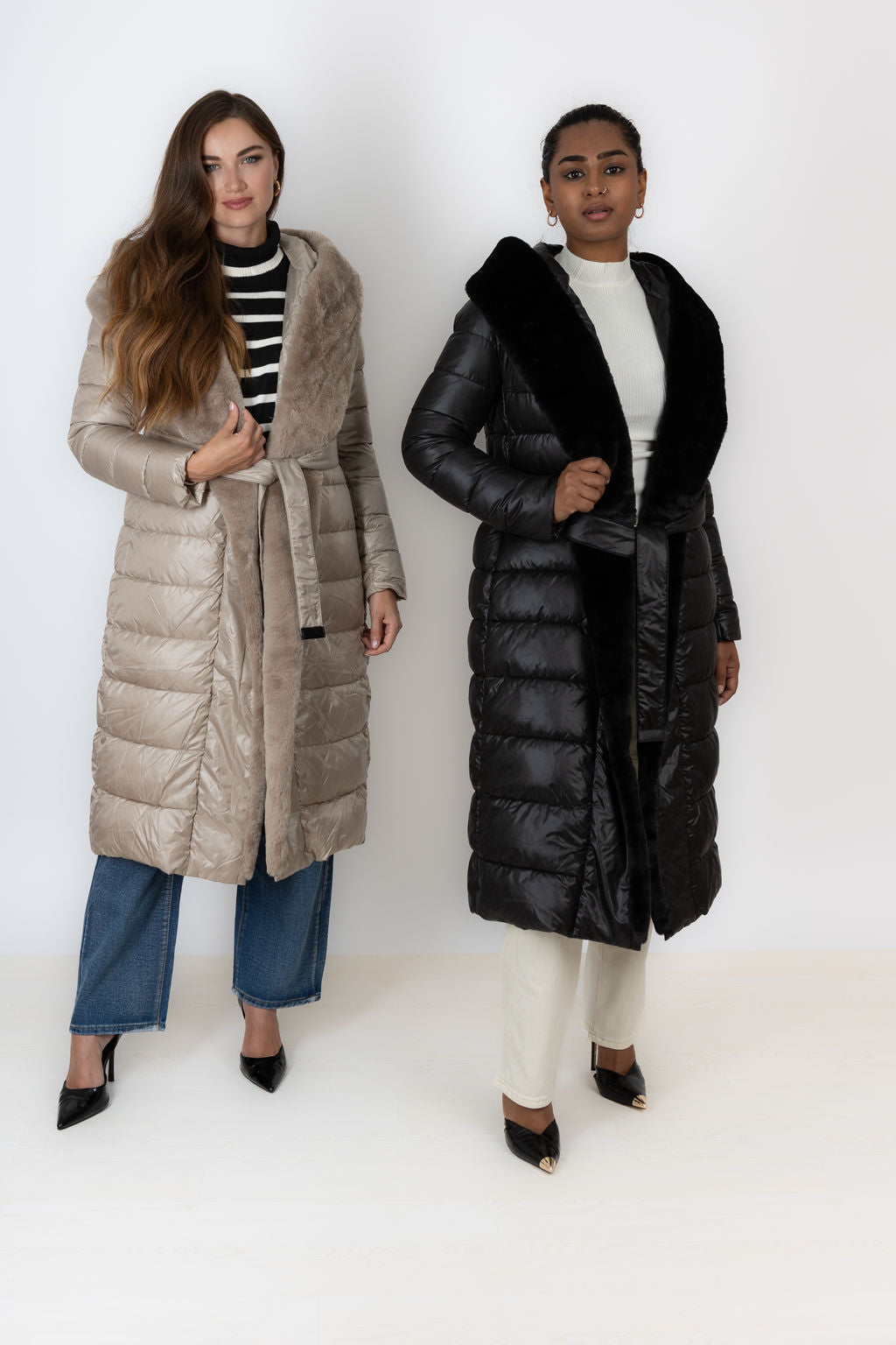 Beige Puffer Coat With Faux Fur