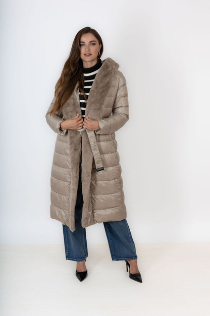 Beige Puffer Coat With Faux Fur