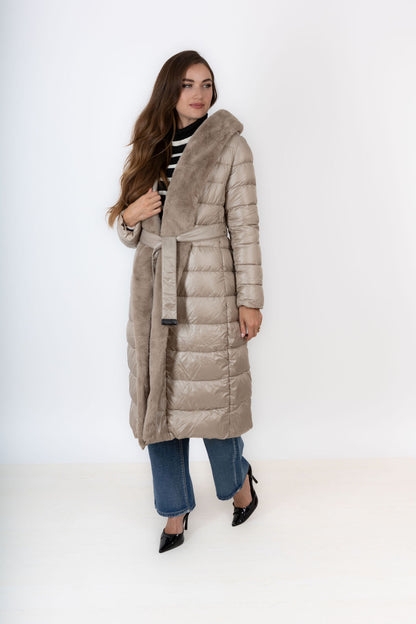 Beige Puffer Coat With Faux Fur