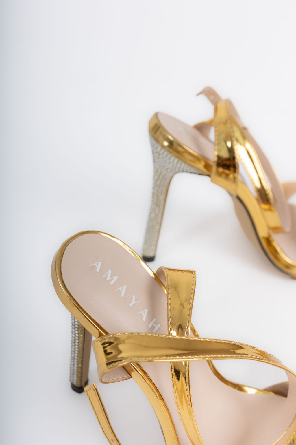 Gold Cross Strap Peep Toe Heel