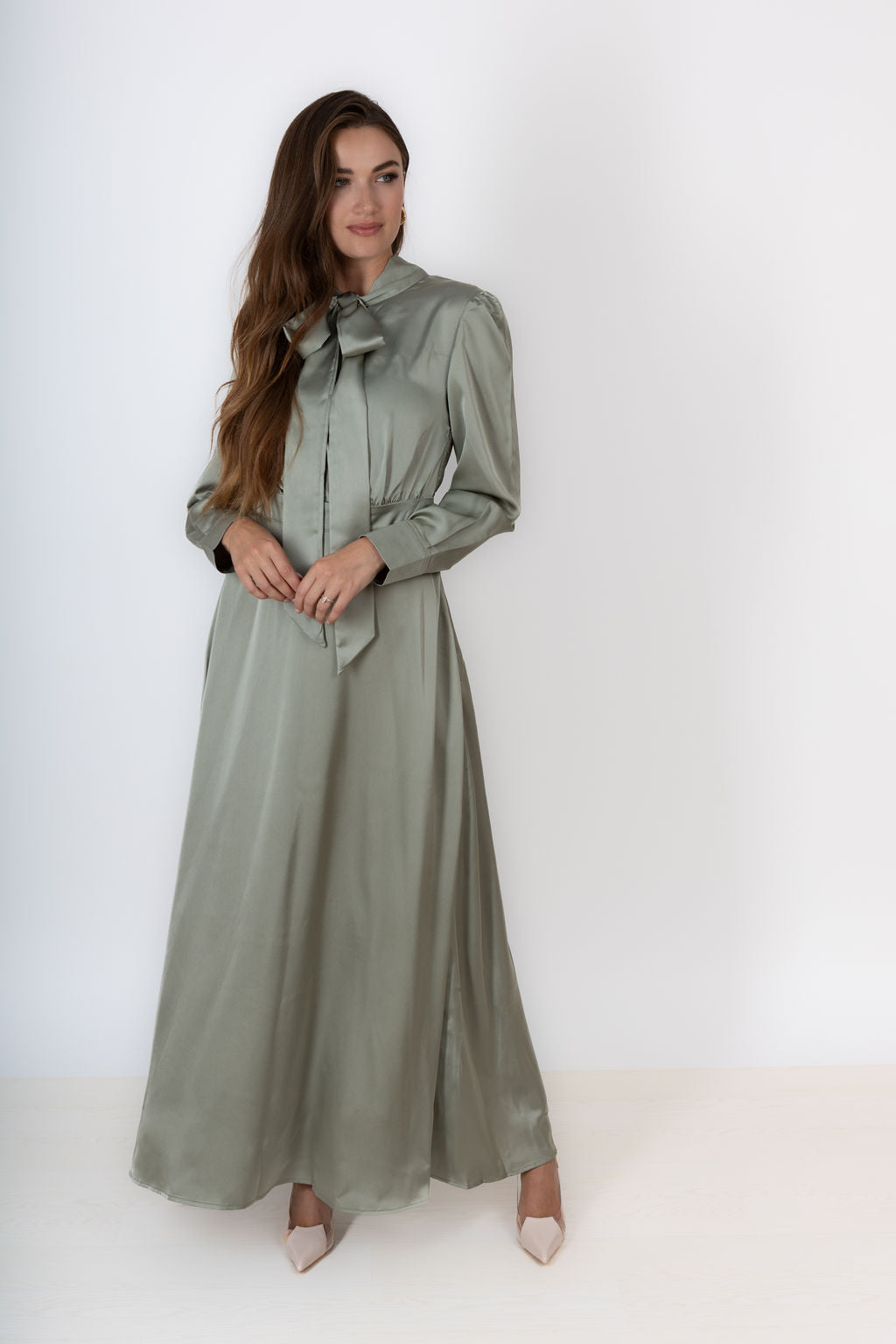 Olive Satin Dress