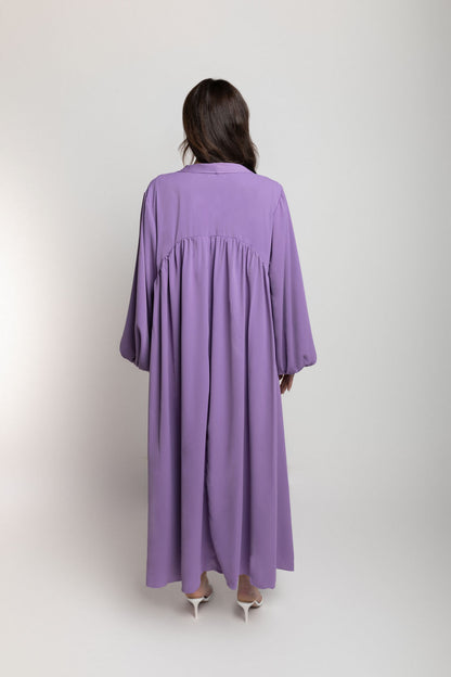 Purple Open Belted Abaya With Vest