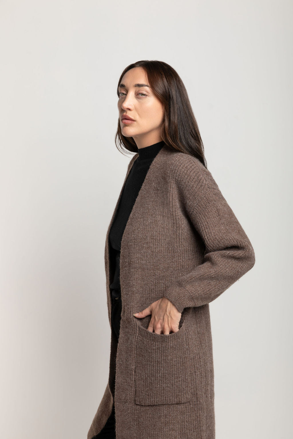 Brown Open Cardigan