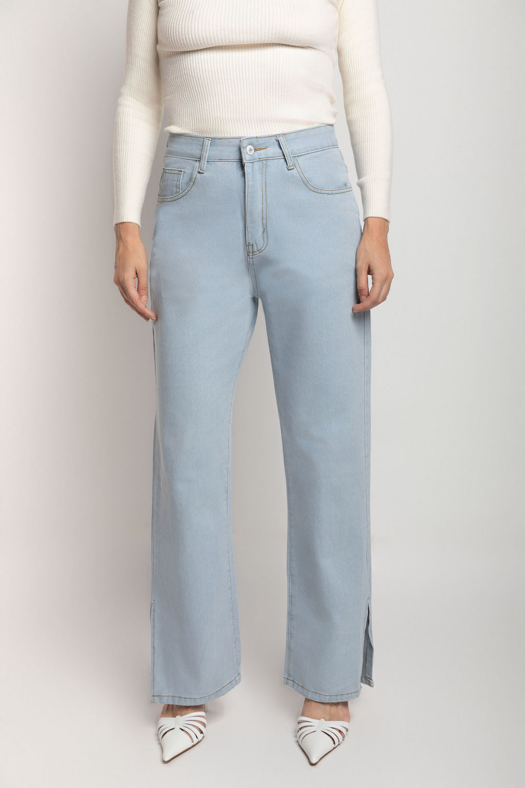 Wide Leg Jeans With Split